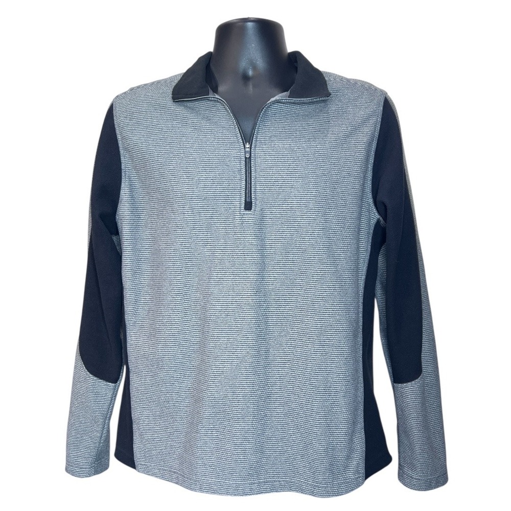Lands' End Men's M‎ Quarter Zip Pullover Gray Black Textured Fleece
